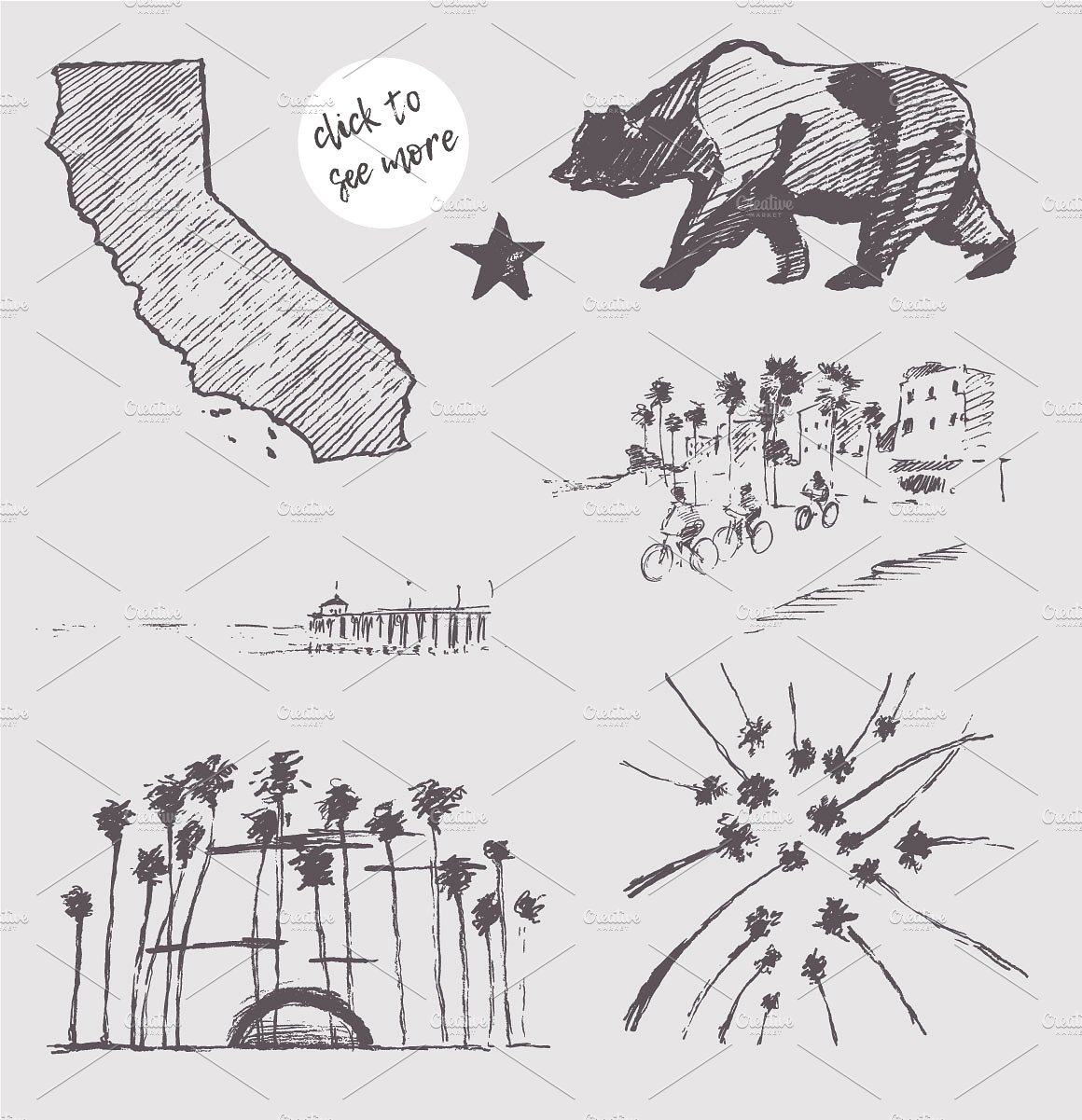 Set of California sketches