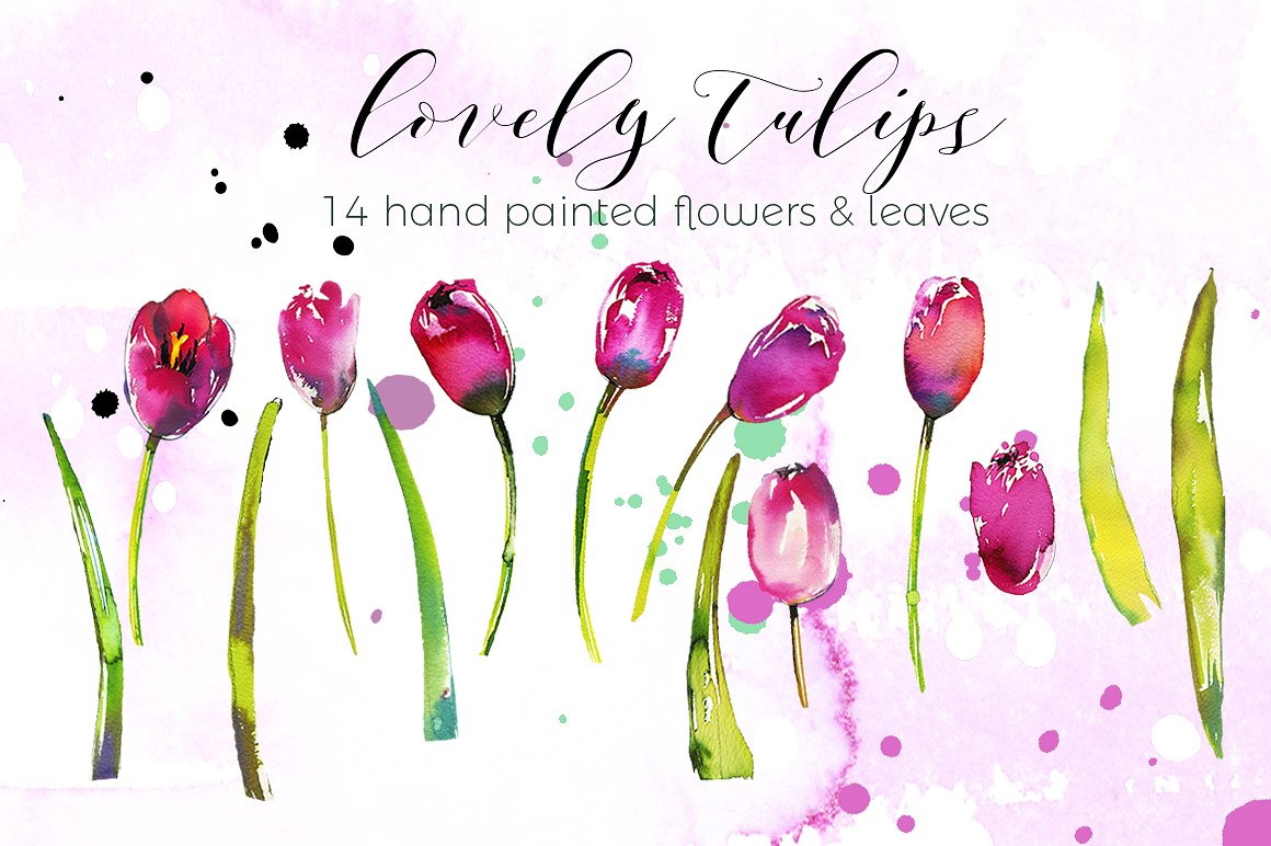 Pink Tulips Watercolor Floral