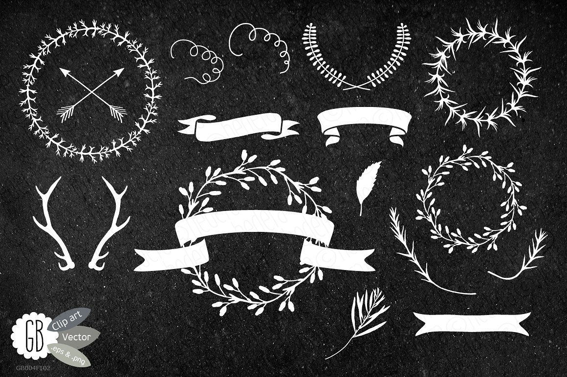 Chalkboard wreaths, laurels, r