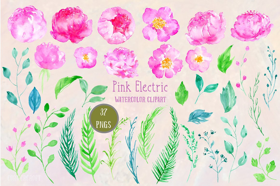 Watercolor Clipart Pink Electr