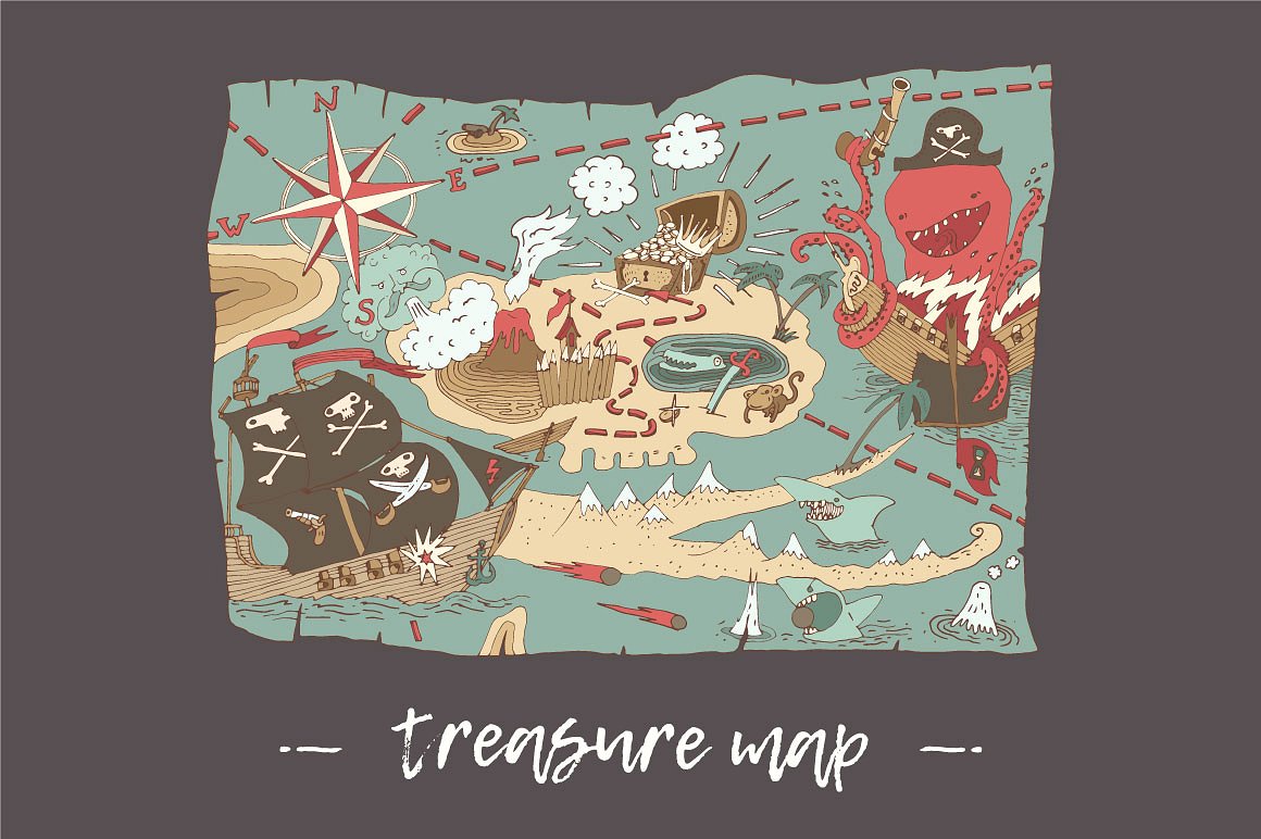 Island treasure map, Pirate ma