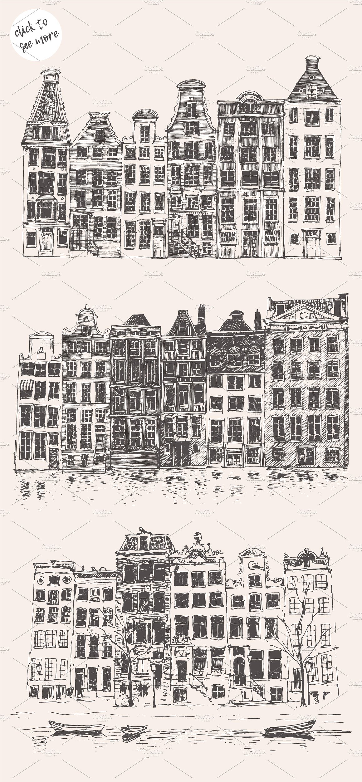 Set of Amsterdam Canal Houses