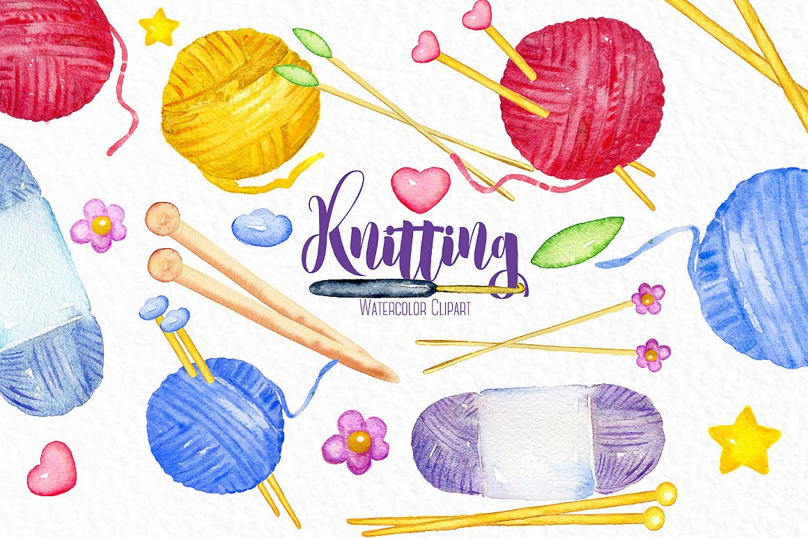 Knittings watercolor clipart