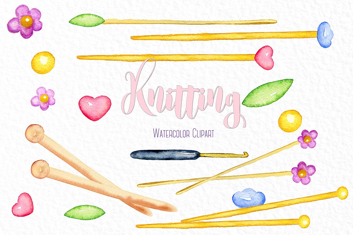 Knittings watercolor clipart