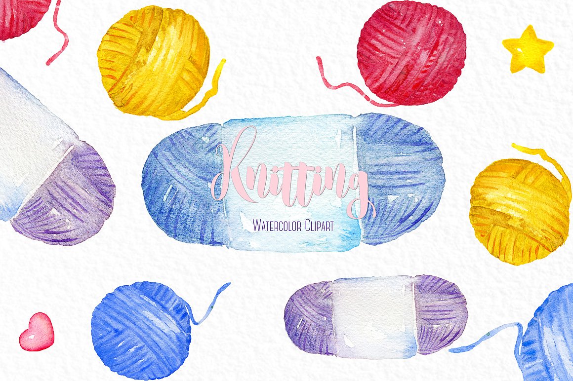 Knittings watercolor clipart