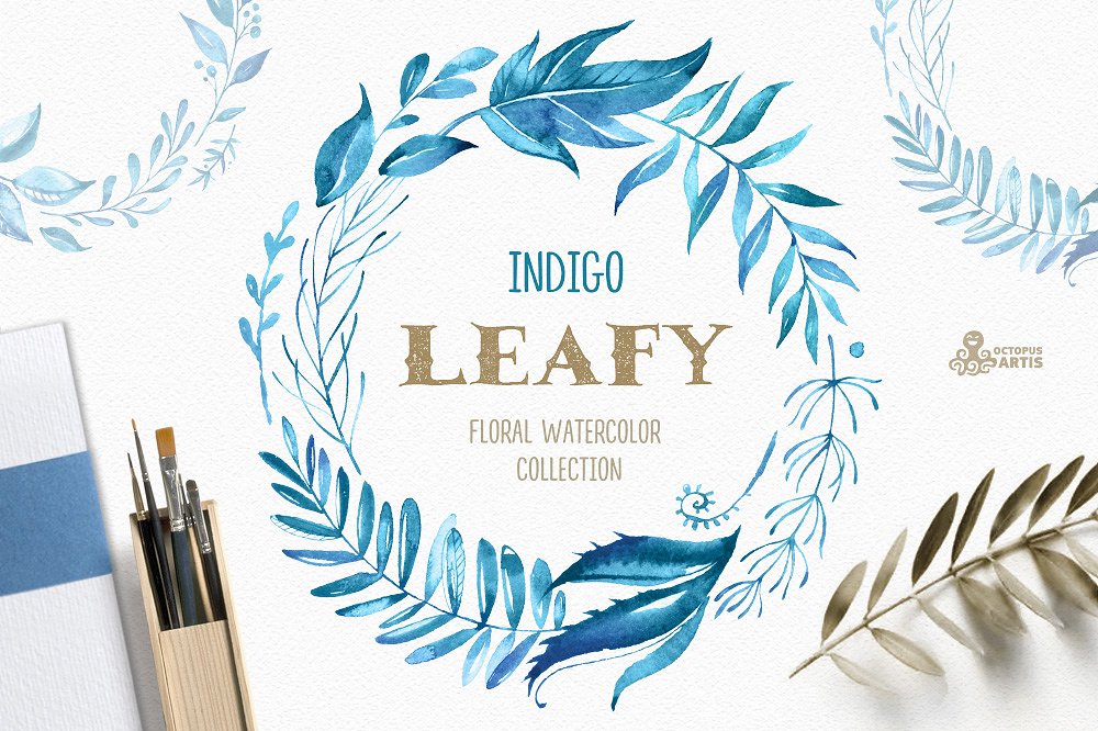 Leafy Indigo. Watercolor Colle