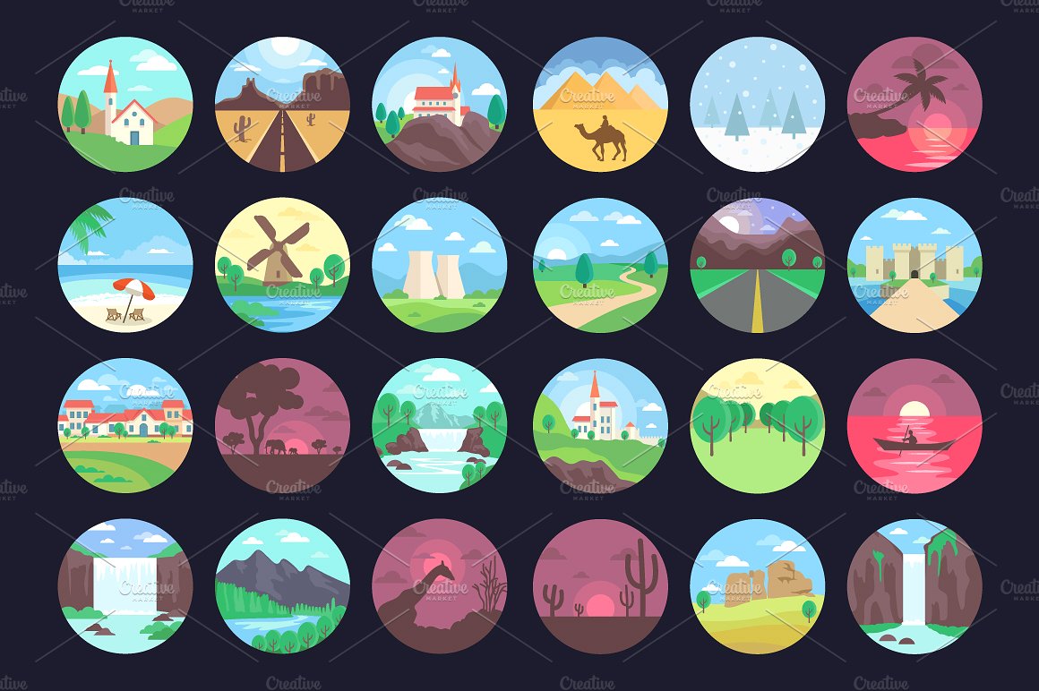 99个景观图标或插图 99 Landscape Icons