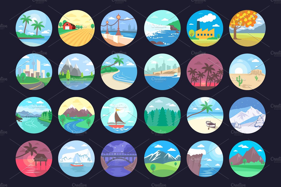 99个景观图标或插图 99 Landscape Icons