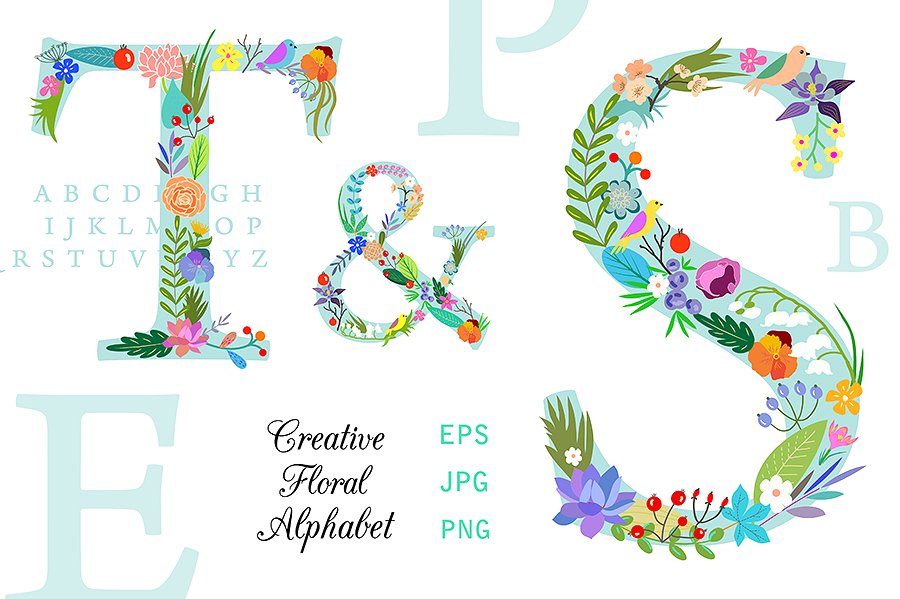 Bright Floral Alphabet. EPS an