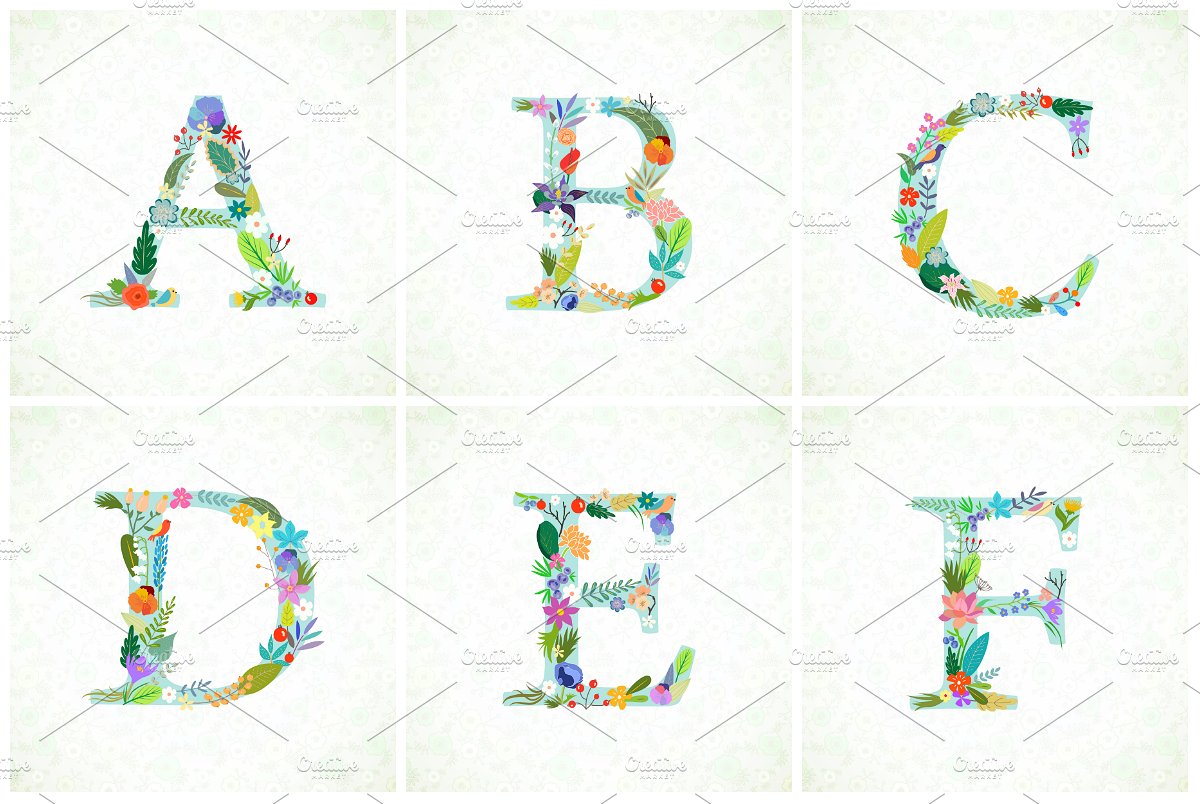 Bright Floral Alphabet. EPS an