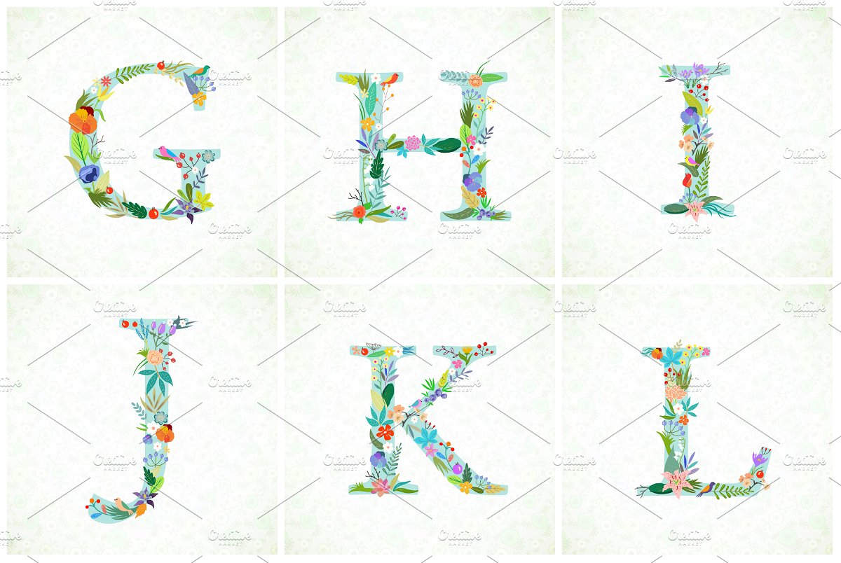 Bright Floral Alphabet. EPS an