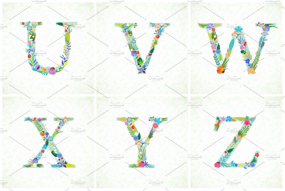 Bright Floral Alphabet. EPS an