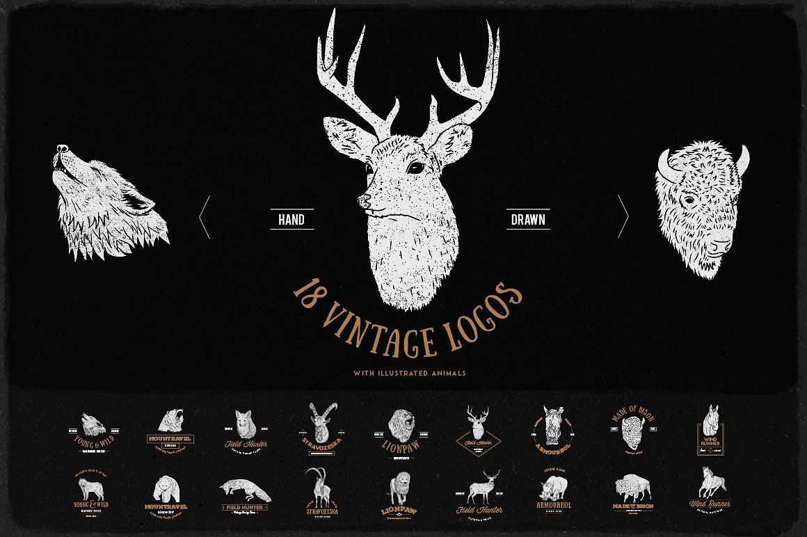 Hand Drawn Animals Vintage Log