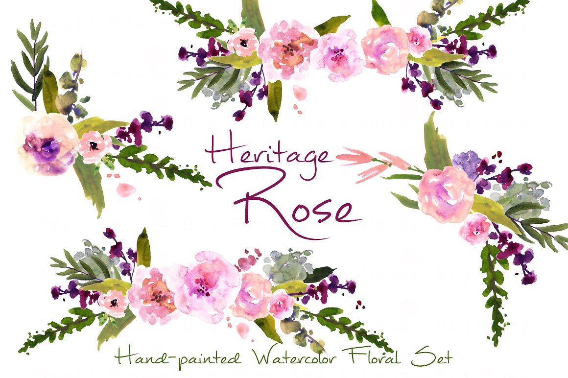 Heritage Rose- Watercolor Clip