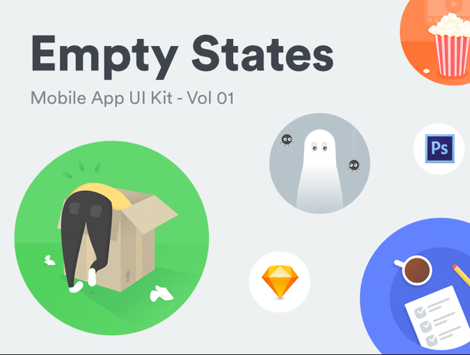 时尚卡通空状态移动手机应用程序APP UI插图工具包Empt