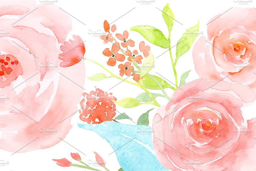 Watercolor Pink Rose Garden