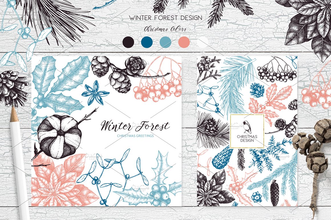 Winter Forest Hand Drawn Eleme