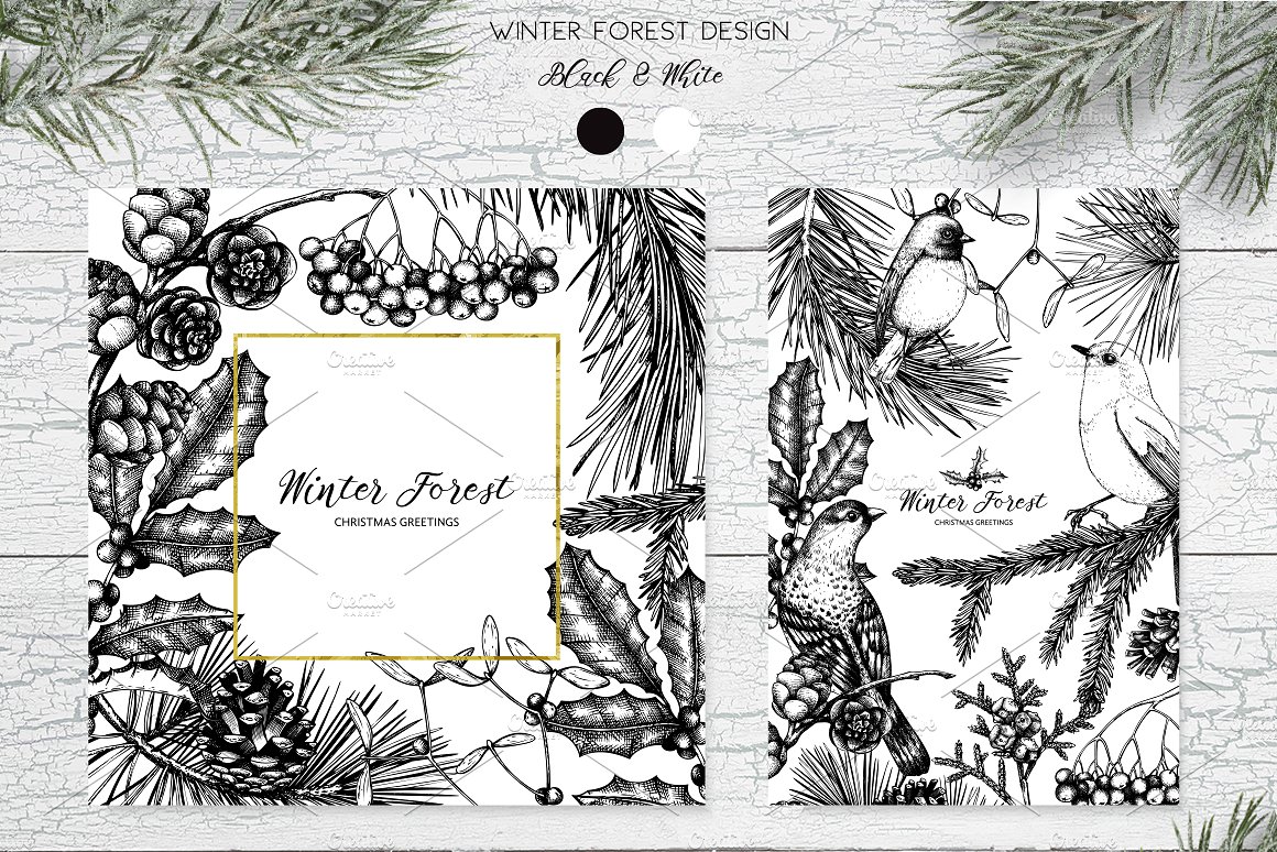 Winter Forest Hand Drawn Eleme