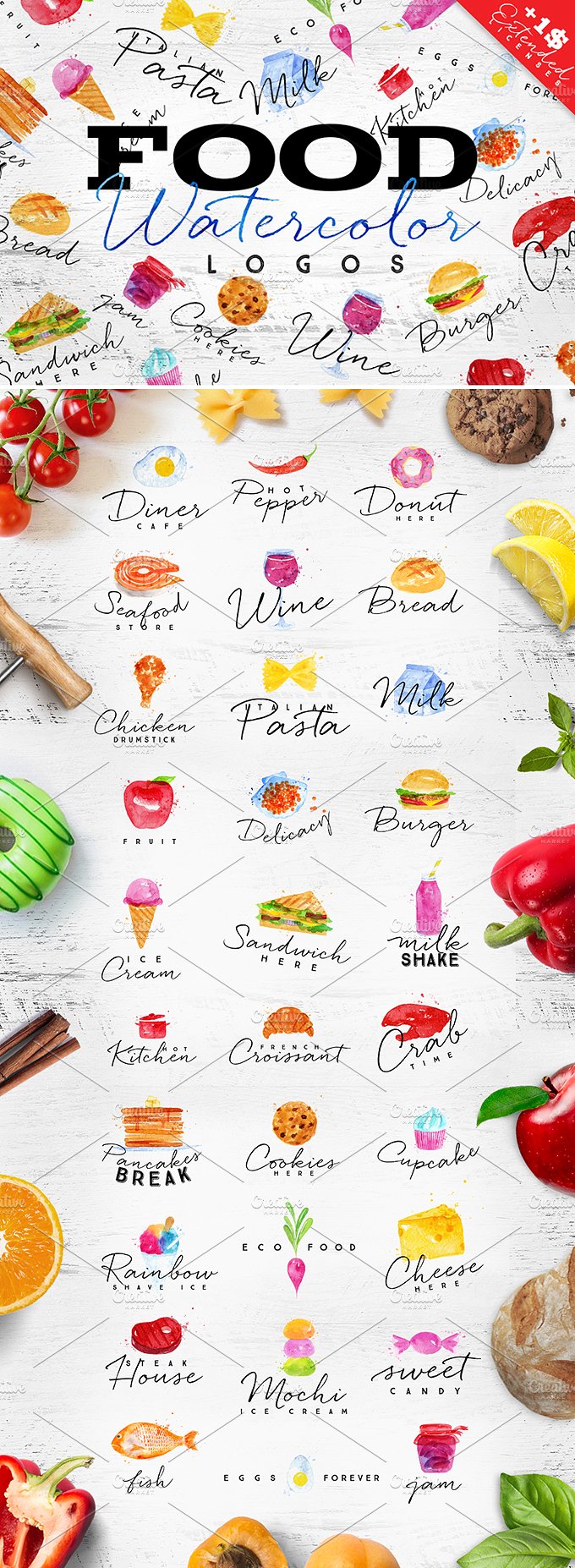 Food Watercolor Logos