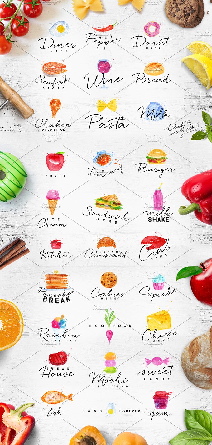 Food Watercolor Logos