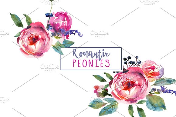 Pink Peonies Watercolor Clip A