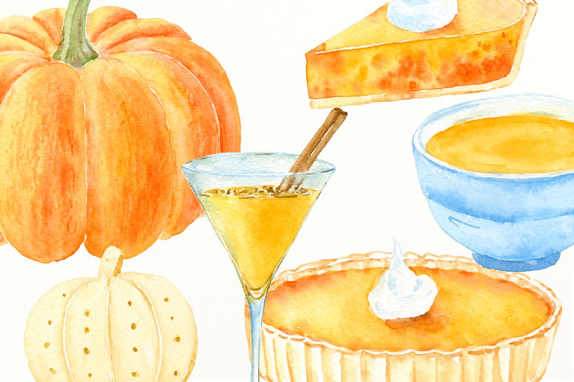 Watercolor Pumpkin Pie Clipart