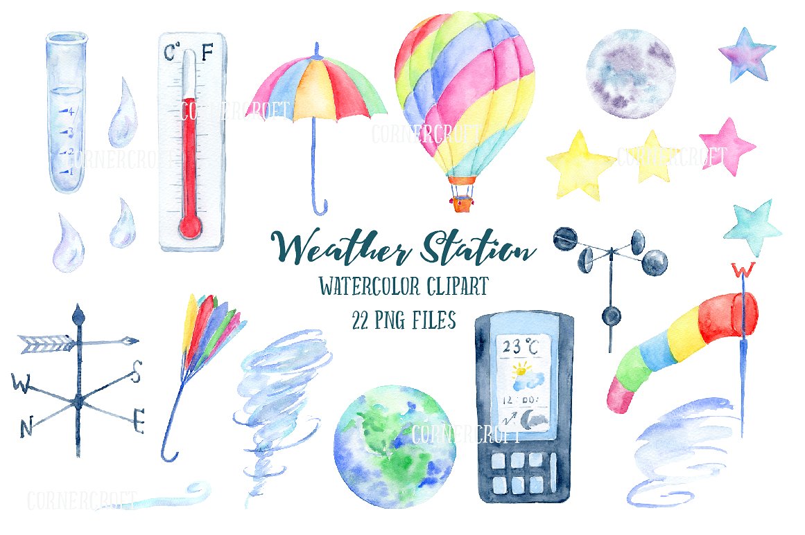 Watercolor Weather Station Gra