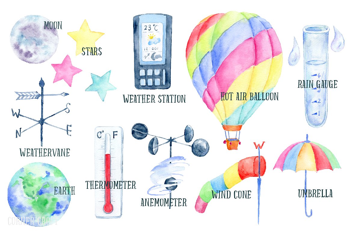 Watercolor Weather Station Gra