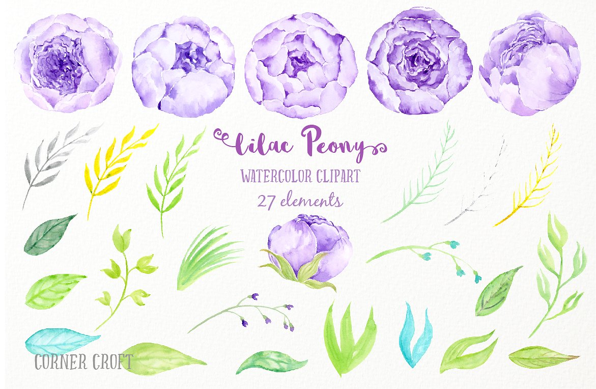 Watercolor Lilac Peony Bouquet