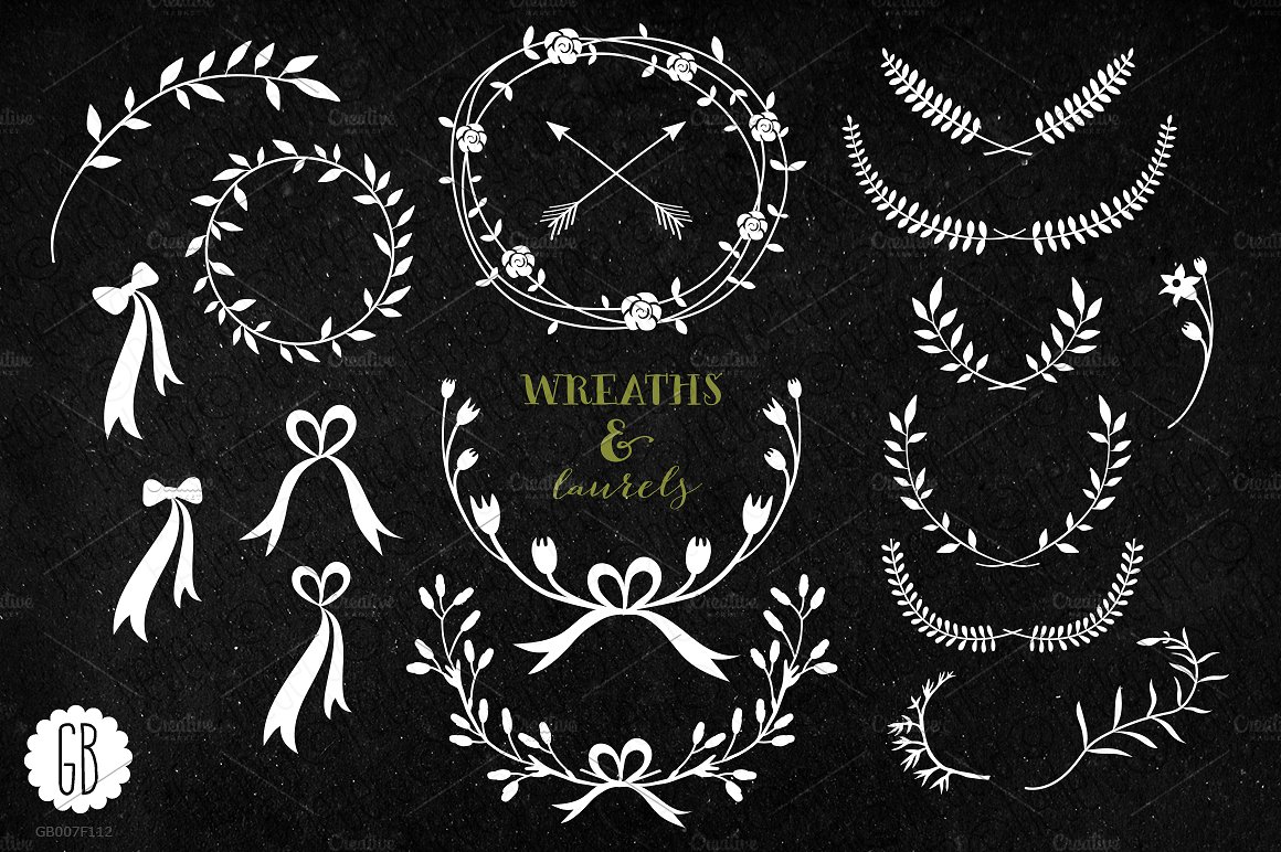 Wreaths laurels ribbons chalkb