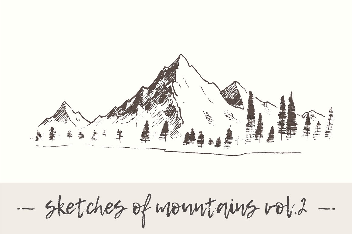 Set of sketches of mountains,