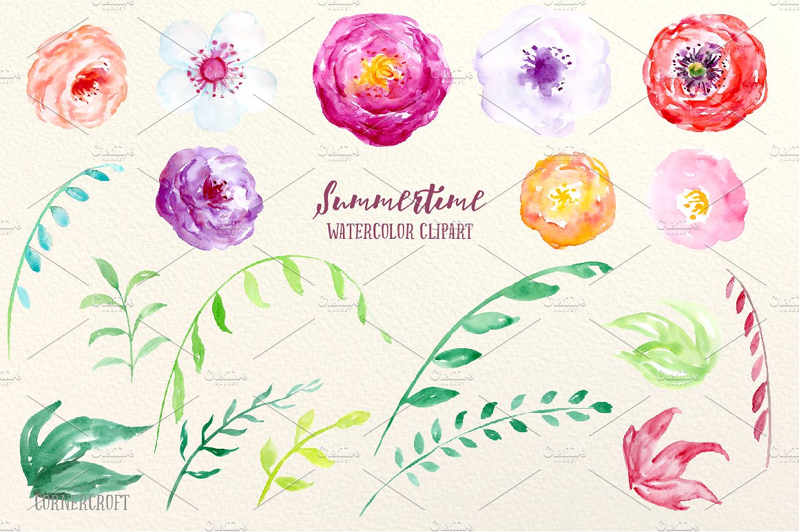 Watercolor Flowers Summertime