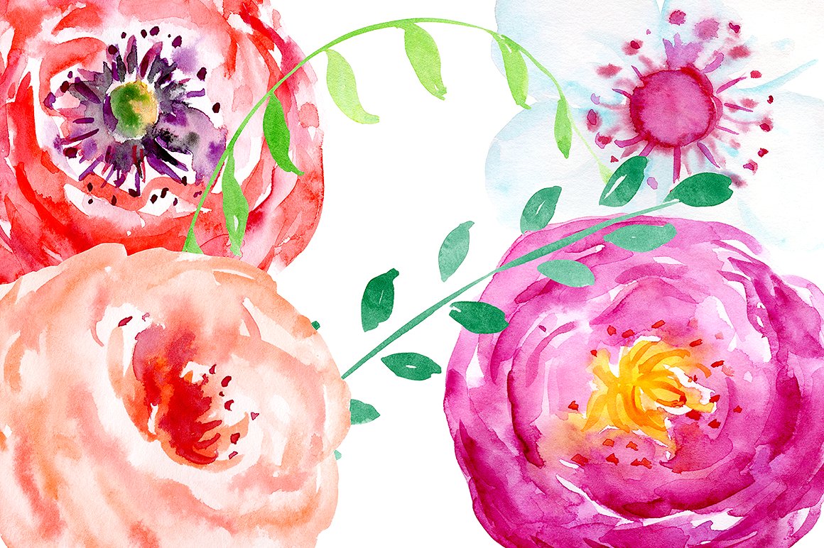 Watercolor Flowers Summertime