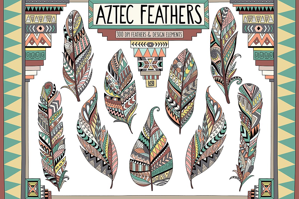 Aztec Tribal Feathers Clipart