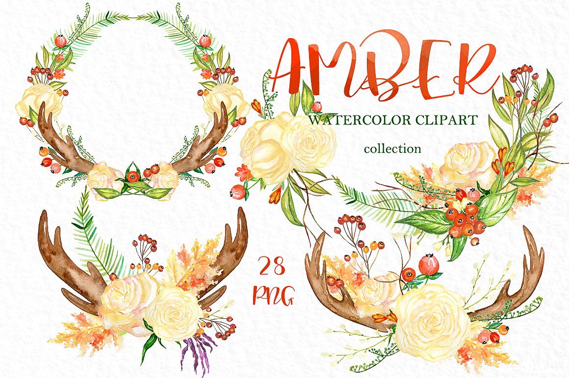 Amber. Autumn watercolor clipa