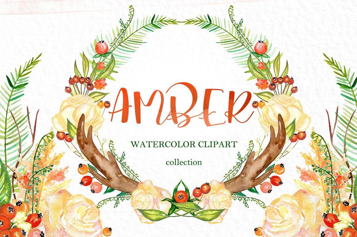 Amber. Autumn watercolor clipa