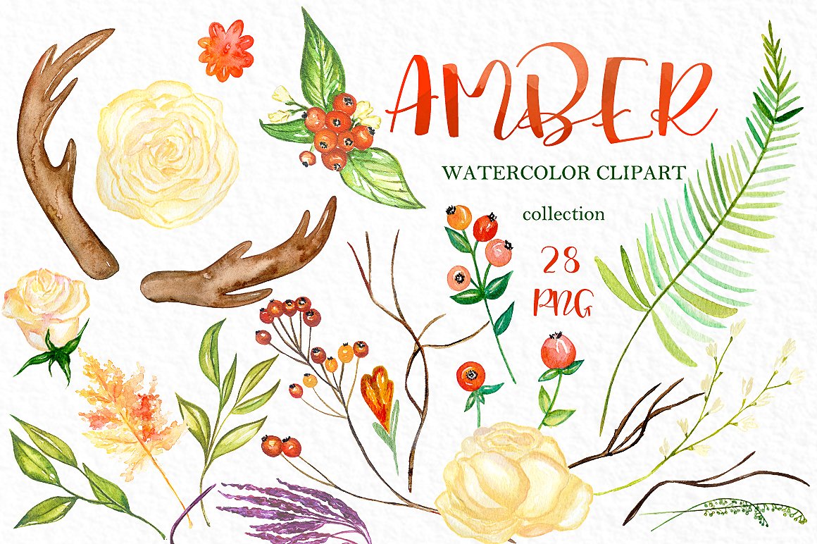 Amber. Autumn watercolor clipa