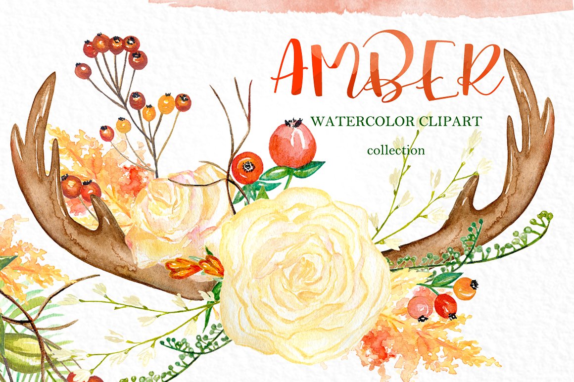 Amber. Autumn watercolor clipa