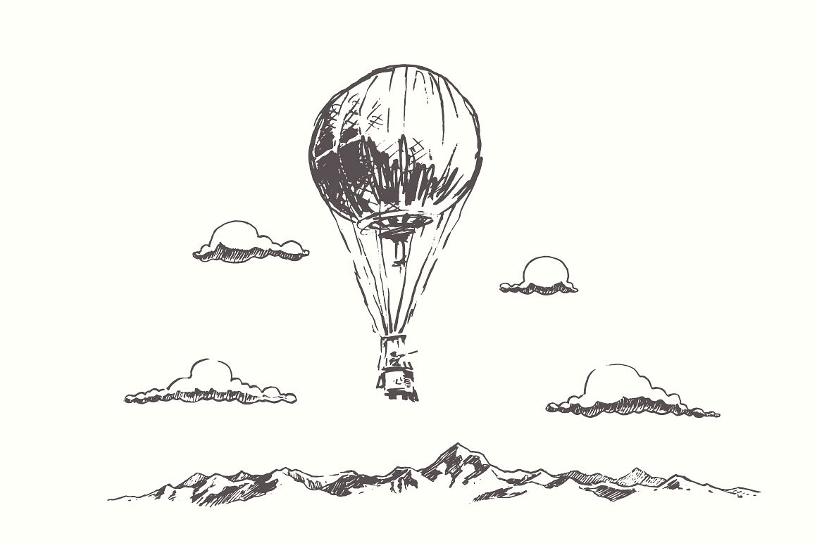 Air balloons flying over mount