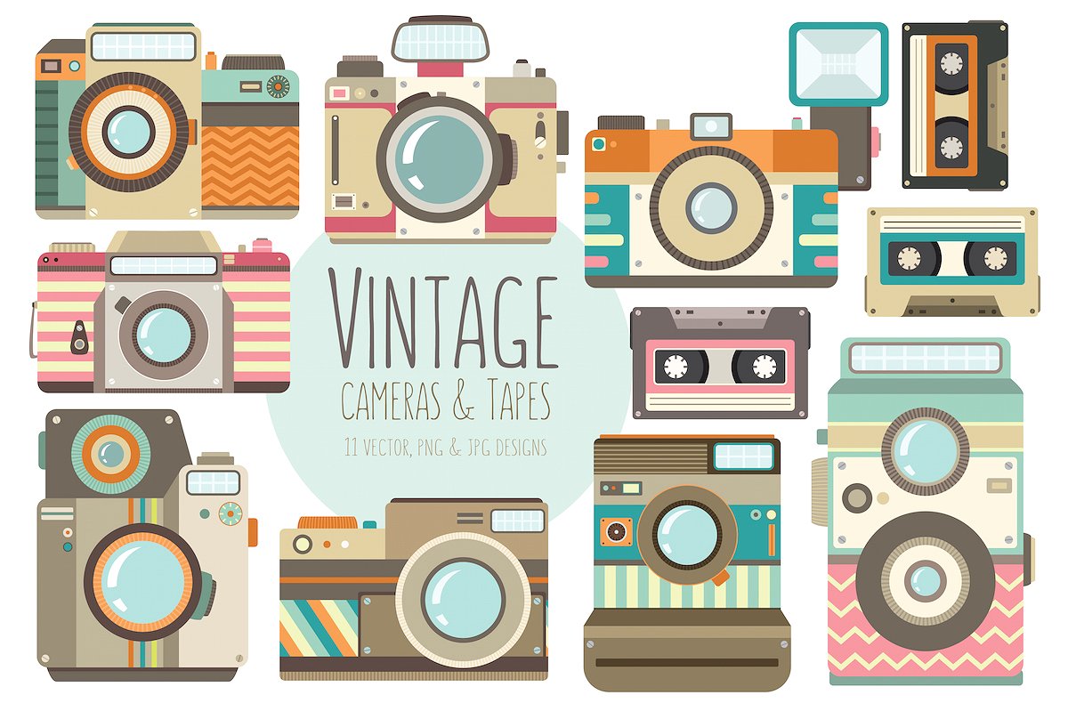 Vintage Cameras Vector Clipart