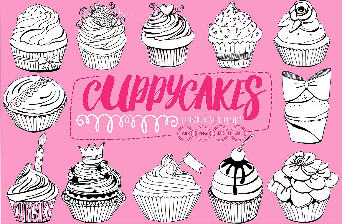 Birthday Cupcake Line Art