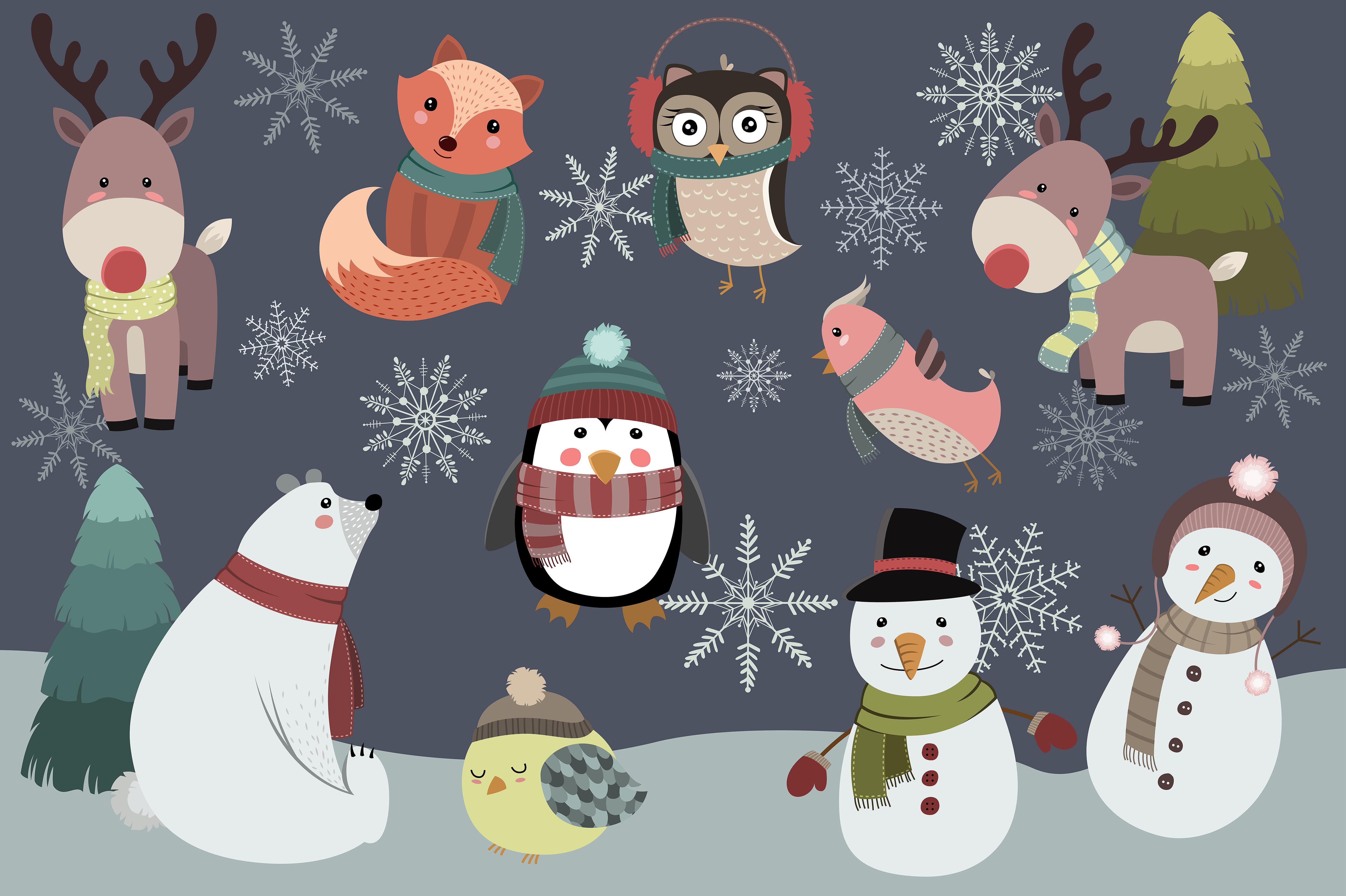 Winter Animals Vector -amp; PN