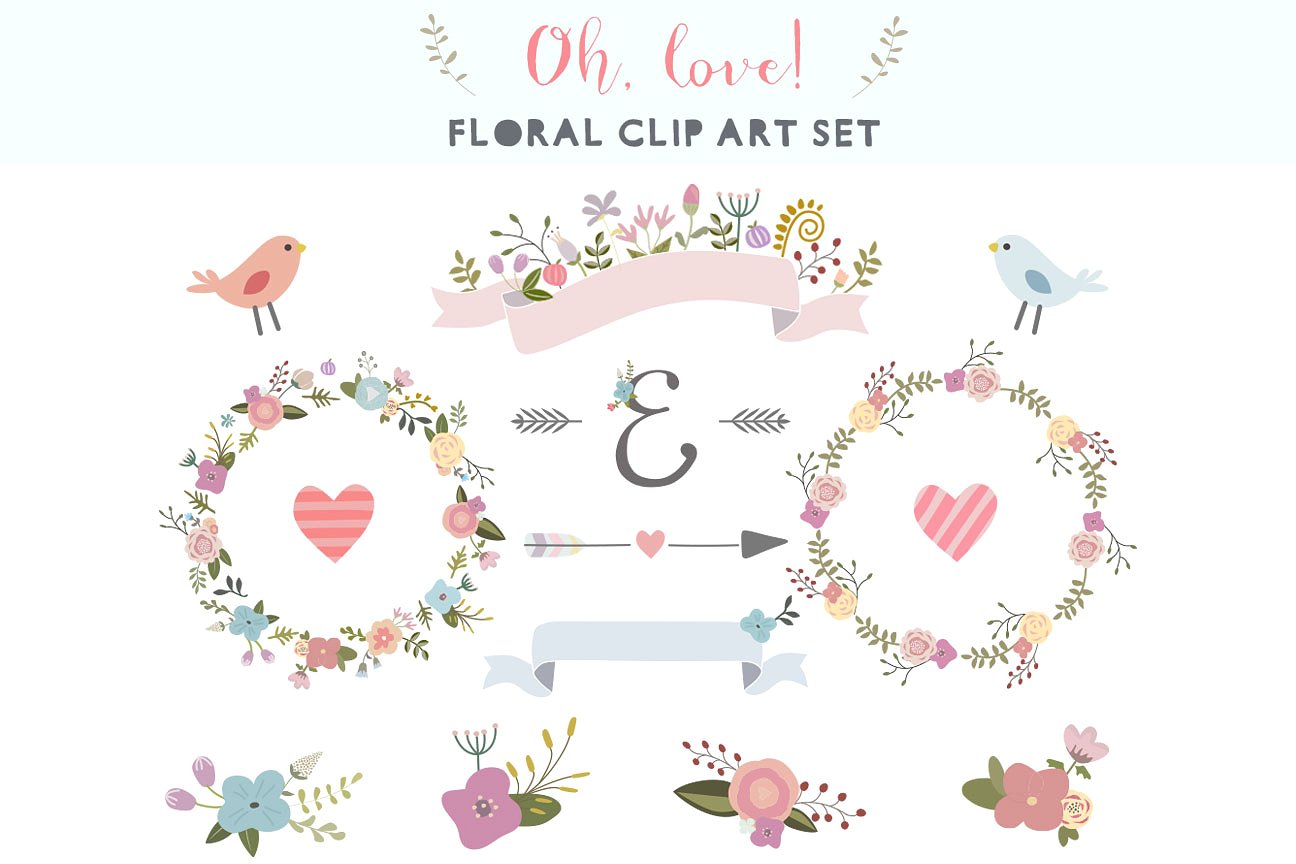 Oh, love! floral clip art set