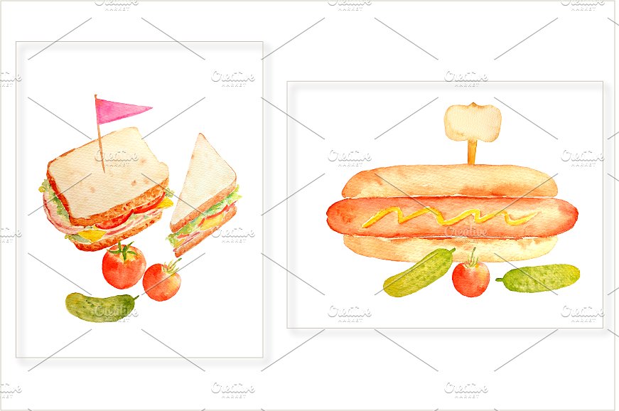 Watercolor Sandwich Burger Hot