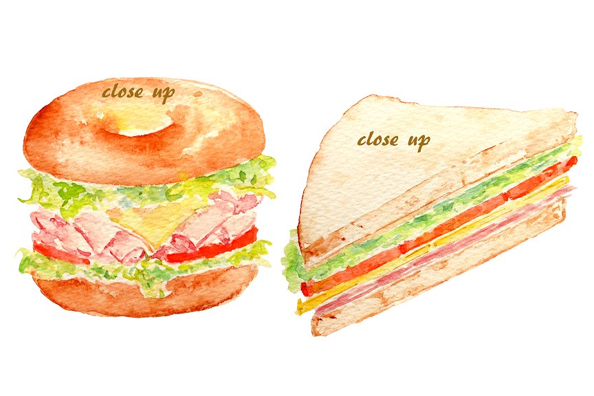 Watercolor Sandwich Burger Hot