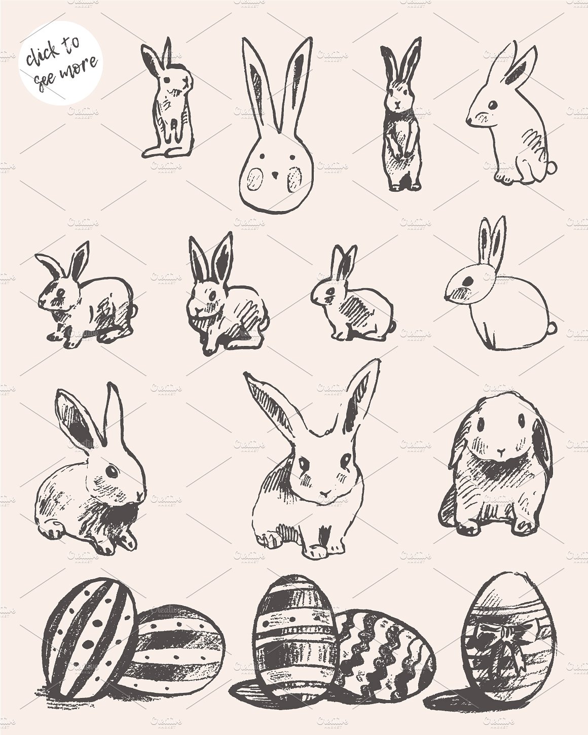 Set of cute easter rabbits, eg