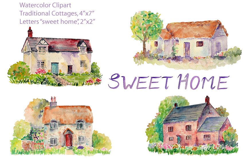 Watercolor Traditional Cottage