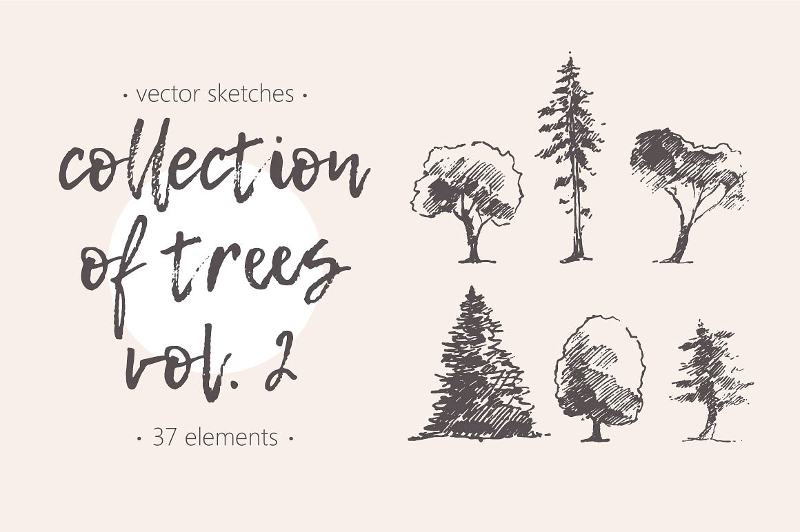 Collection of hand drawn trees