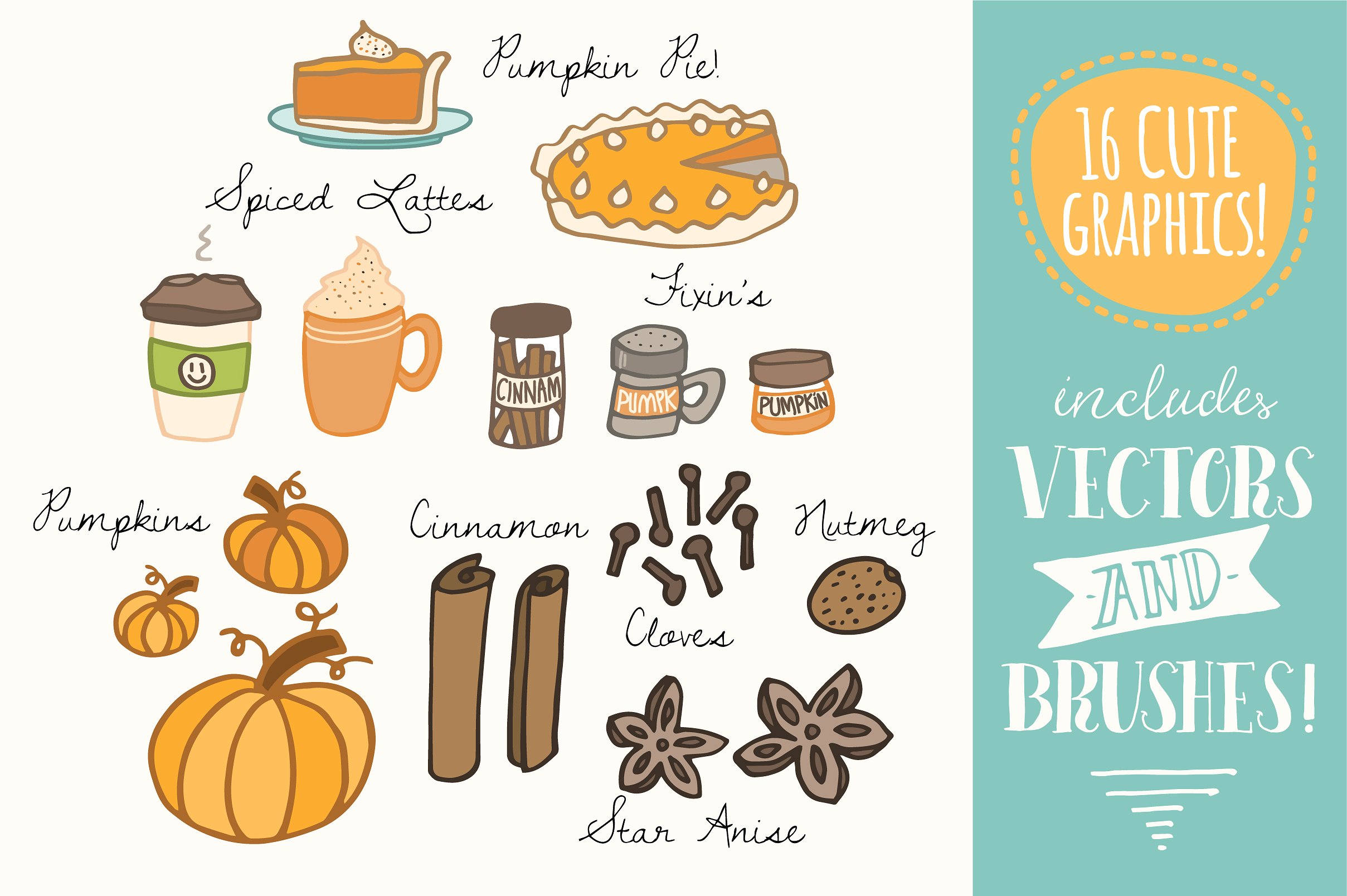 Pumpkin Spice Clip Art Set - V