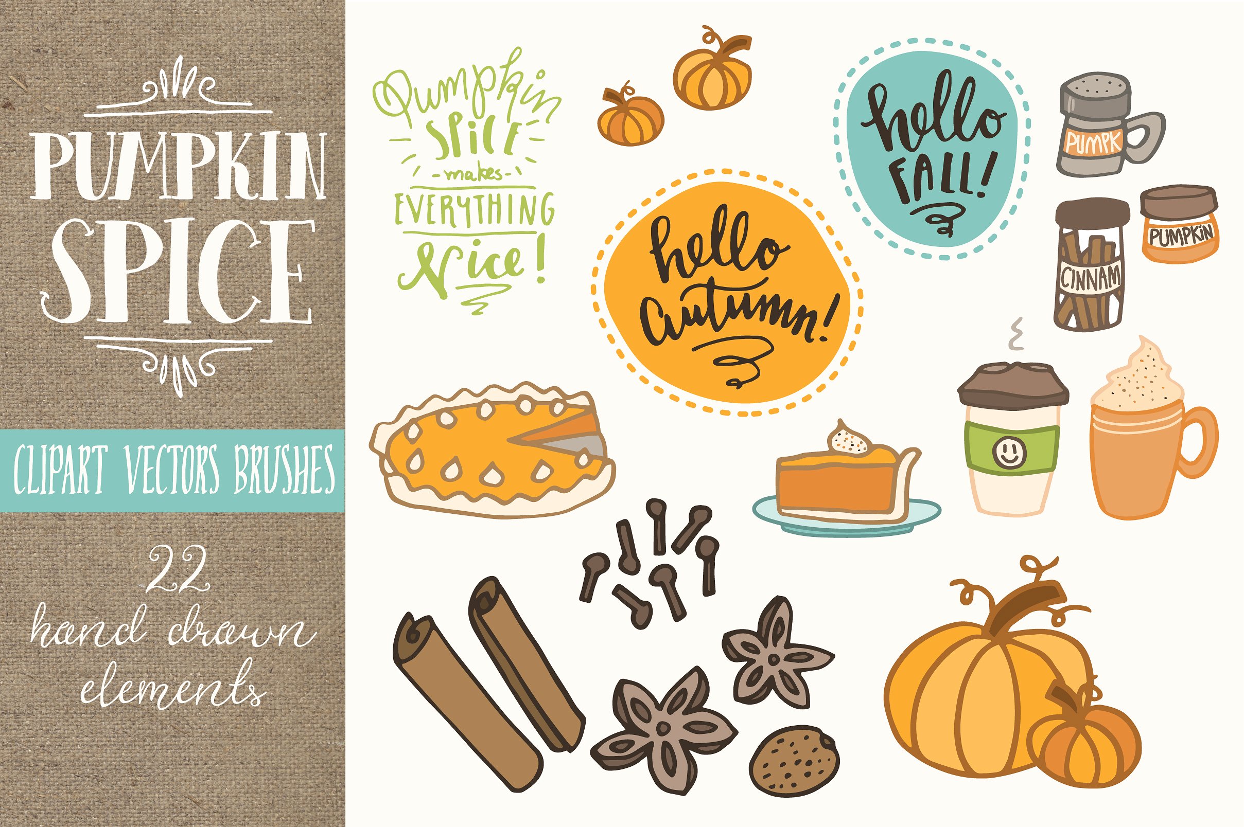 Pumpkin Spice Clip Art Set - V